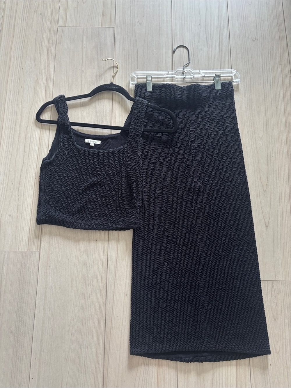 Z Supply Black Knit Crop Tank and Midi Skirt Set